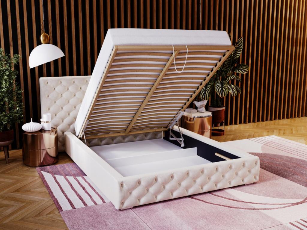 Lit rembourr¨¦ avec rangement - 120x200 - lit double - velours - noir - Madera