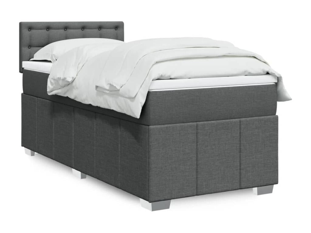 Sommier ¨¤ Vertchez de lit avec matelas Gris fonc¨¦ 100x200cm Tissu