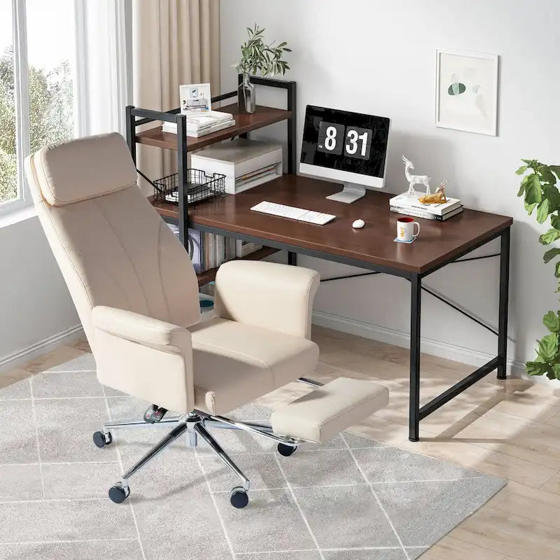 Glitzhome 49 H Modern Adjustable Swivel High Back Ergonomic Office Chair with Armrest and Extendable Footrest