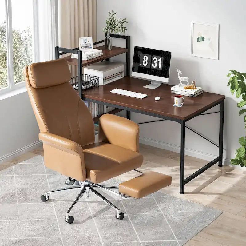 Fauteuil de bureau ergonomique pivotant moderne Glitzhome 49 H, dossier haut réglable, accoudoirs et repose-pieds extensible