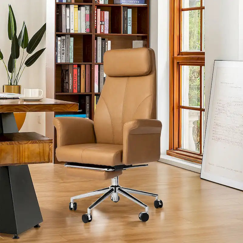 Fauteuil de bureau ergonomique pivotant moderne Glitzhome 49 H, dossier haut réglable, accoudoirs et repose-pieds extensible