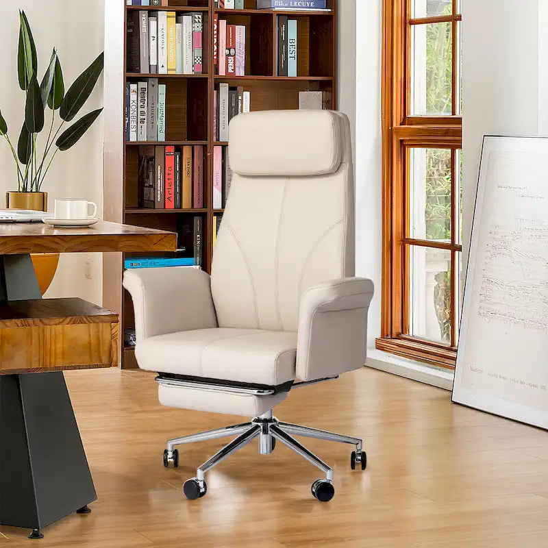 Fauteuil de bureau ergonomique pivotant moderne Glitzhome 49 H, dossier haut réglable, accoudoirs et repose-pieds extensible