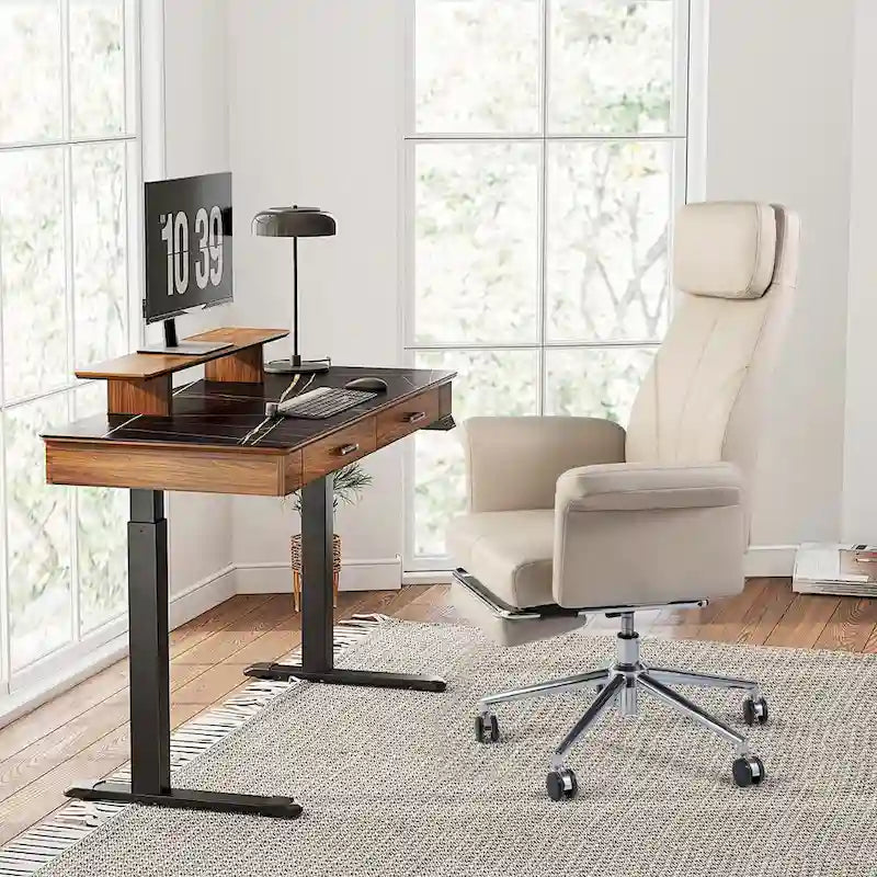 Fauteuil de bureau ergonomique pivotant moderne Glitzhome 49 H, dossier haut réglable, accoudoirs et repose-pieds extensible