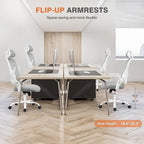 Chaise de bureau ergonomique à dossier haut en maille, avec roulettes, appuie-tête réglable et accoudoirs relevables confortables.