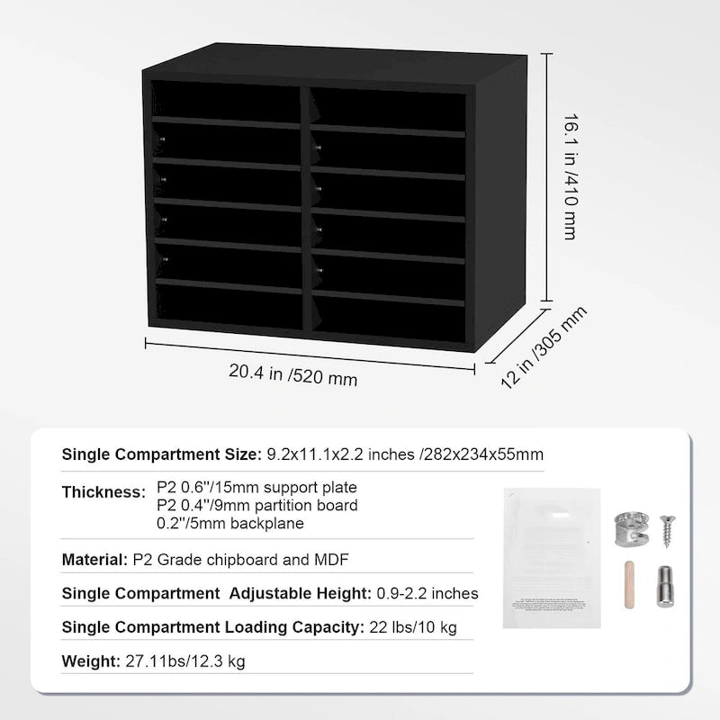 Organiseur de bureau à 12 compartiments avec étagères réglables et amovibles : un complément idéal pour tout espace.