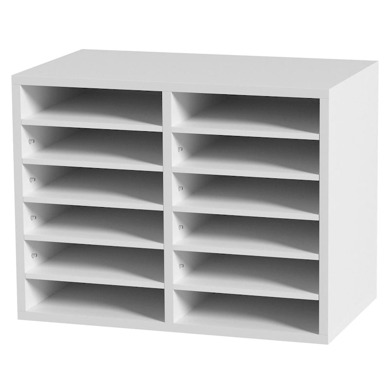 Organiseur de bureau à 12 compartiments avec étagères réglables et amovibles : un complément idéal pour tout espace.