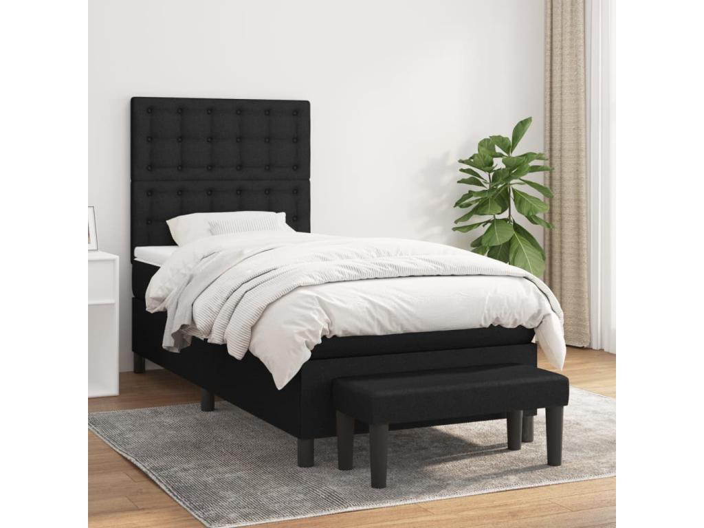 Lit ¨¤ sommier tapissier avec matelas Noir 90x190 cm Tissu