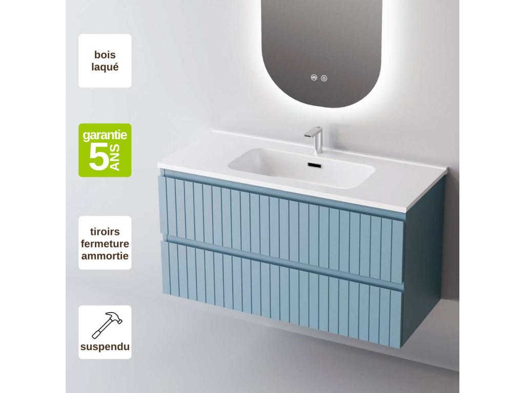 Meuble de salle de bain plan vasque Solide Surface 2 Tiroirs l80xh54xp45 Laqué Meublita Mat GLOW