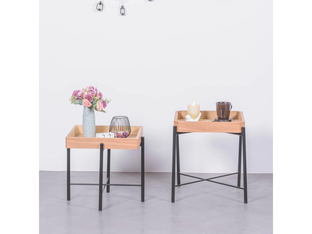 Ensemble de tables d'appoint en bois de fr¨ºne naturel - Terre - Noir