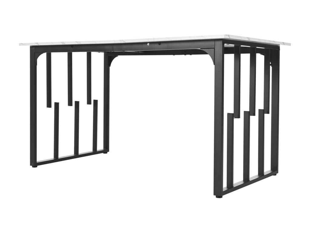 Table de salle ¨¤ mangeoire rectangulaire 140x80cm structure en m¨¦tal plateau en marbre pieds r¨¦glables blanc/noir