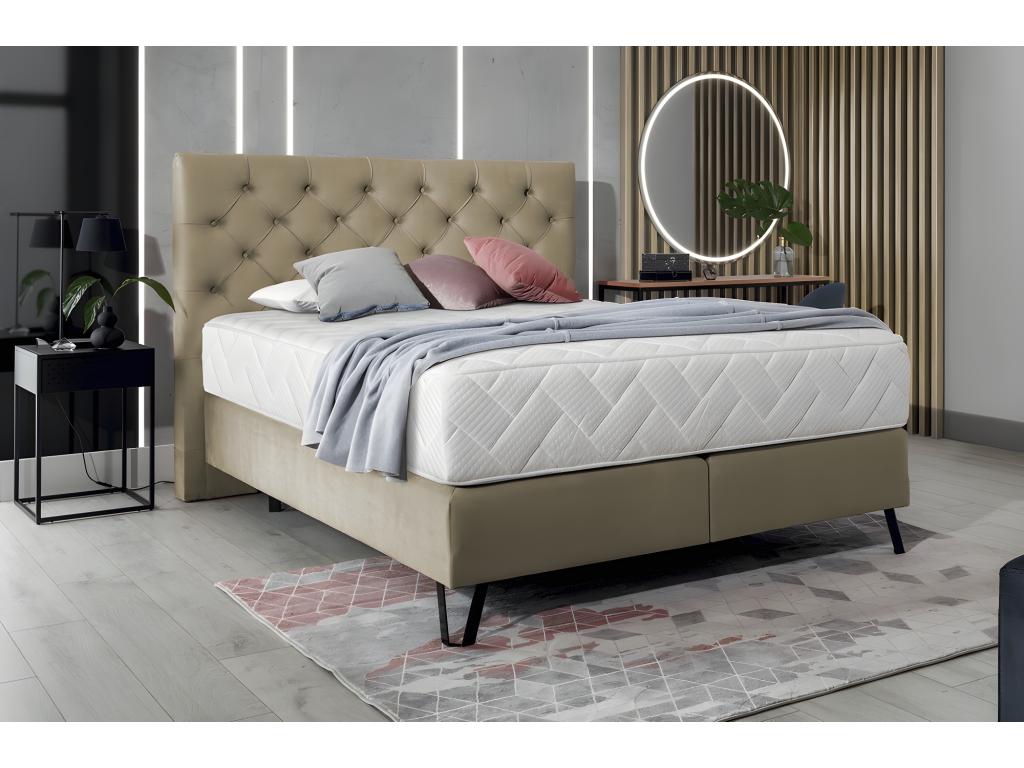 Ensemble lit sommier matelas - velours beige - 160x200 cm - Meublita
