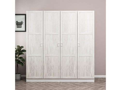 Armoire D¨¦gringol¨¦ 4 portes 2 tiroirs blanc 190x52x180cm
