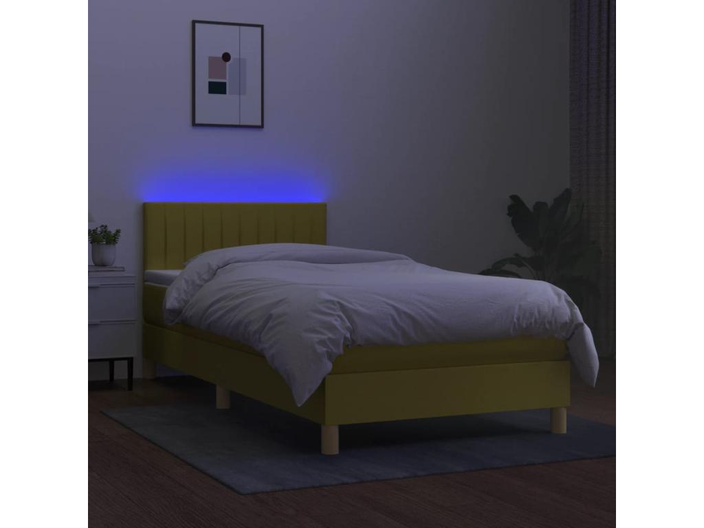 Sommier tapissier avec matelas et LED Vert 100x200 cm Tissu