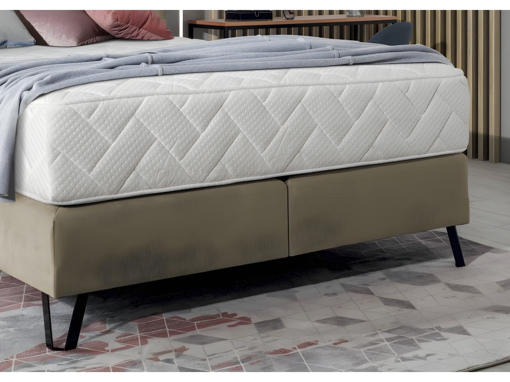 Ensemble lit sommier matelas - velours beige - 160x200 cm - Meublita