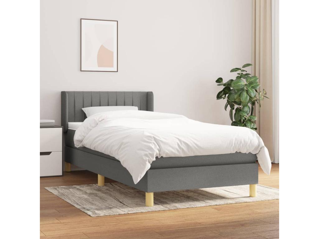 Lit ¨¤ sommier tapissier avec matelas Gris fonc¨¦ 80x200 cm Tissu