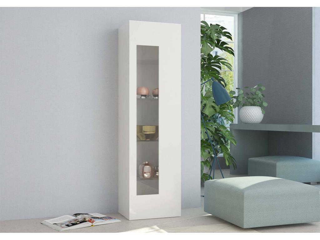 Vitrine Vertchez Buffet avec porte vitr¨¦e Meuble de salon polyvalent Made in Italy 45x34h162 cm Blanc brillant