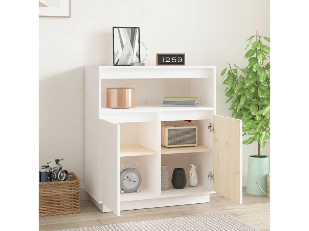 Buffet Blanc 70x34x80 cm Bois massif de pin
