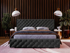 Lit rembourr¨¦ avec rangement - 120x200 - lit double - velours - noir - Madera
