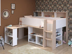 Lit combin¨¦ 90x200 cm avec bureau et rangements - Blanc et naturel - Meublita