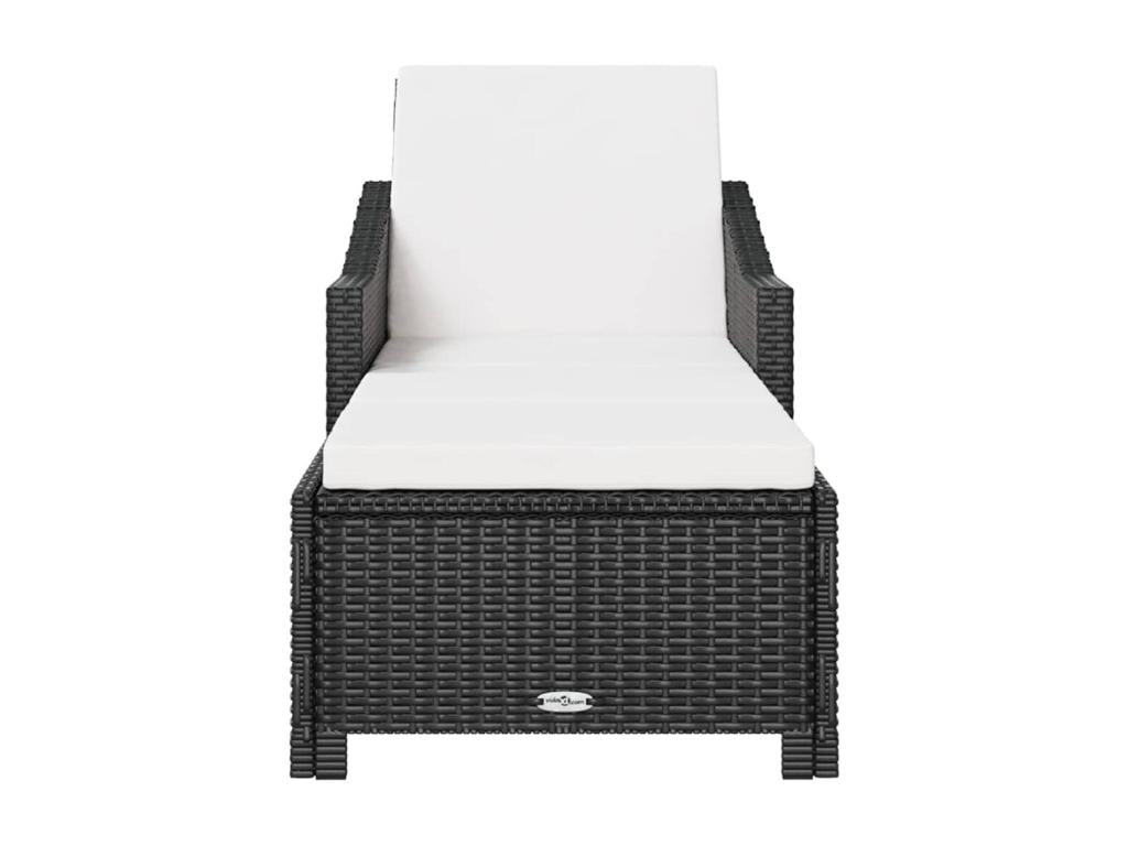 Chaise longue avec coussin blanc cr¨¨me R¨¦sine tress¨¦e Noir