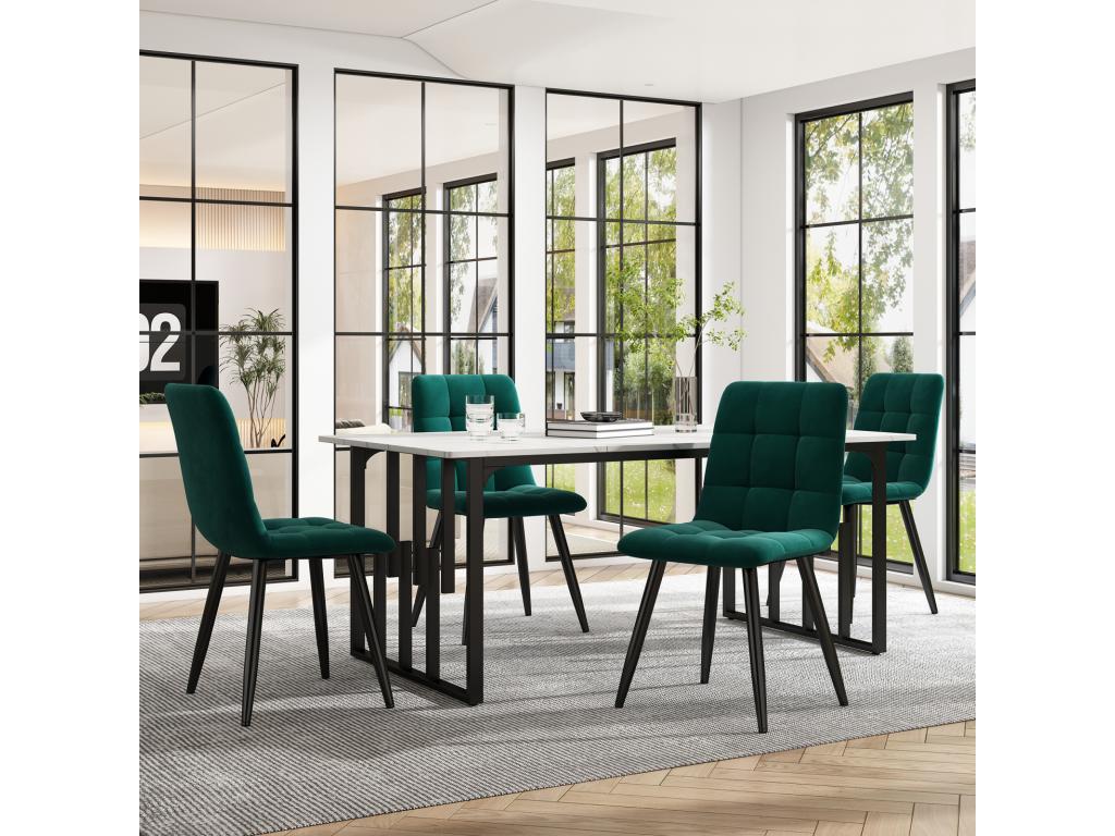 Table de salle ¨¤ mangeoire rectangulaire 140x80cm structure en m¨¦tal plateau en marbre pieds r¨¦glables blanc/noir