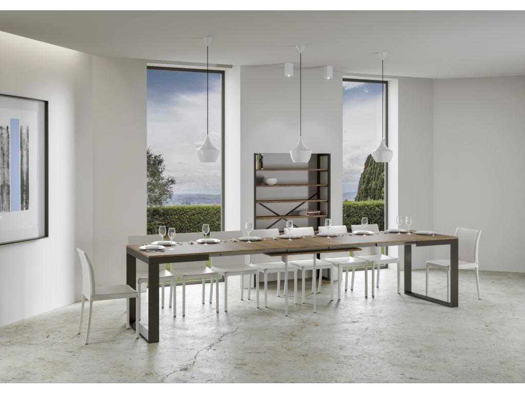 Table ¨¤ mangeoire extensible Vertchez-Couleur Marron-Support 4 pieds-5 rallonges fines-Largeur extensible 160 ¨¤ 420cm