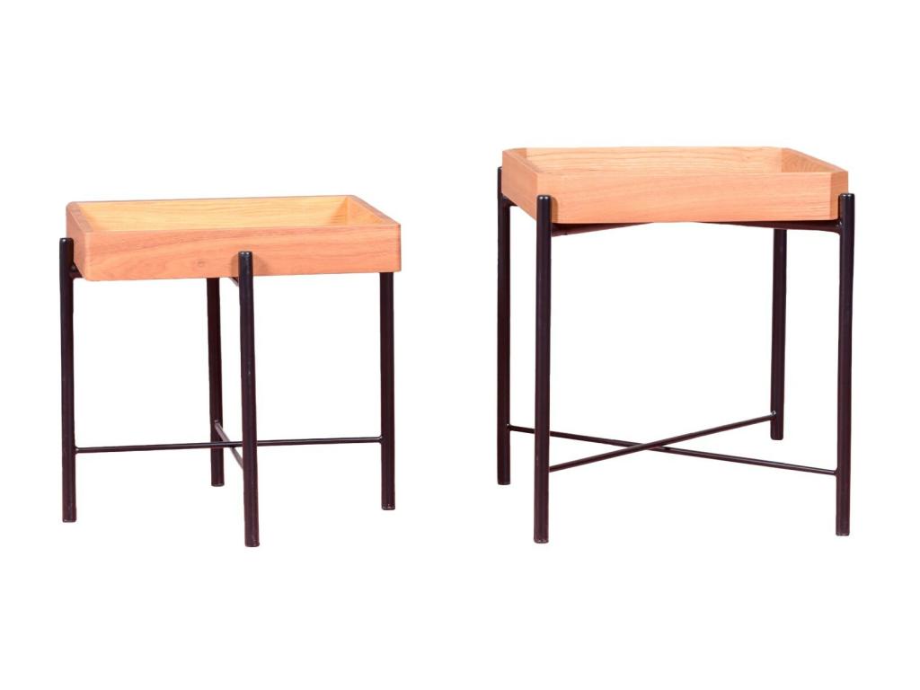 Ensemble de tables d'appoint en bois de fr¨ºne naturel - Terre - Noir