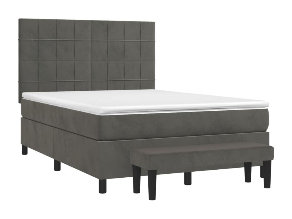 Lit ¨¤ sommier tapissier et matelas Gris fonc¨¦ 140x190cm Velours