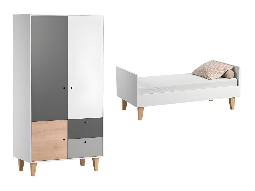 Lit b¨¦b¨¦ ¨¦volutif et Armoire Meublita Bois