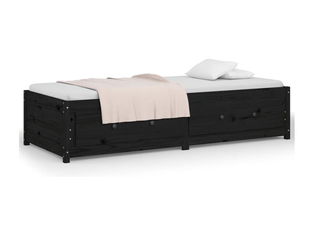 Lit de jour Noir 75x190 cm Petit simple Bois de pin massif