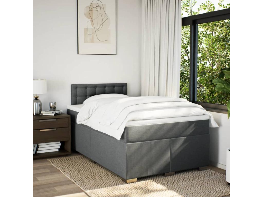 Sommier ¨¤ Vertchez de lit avec matelas gris fonc¨¦ 120x190cm tissu