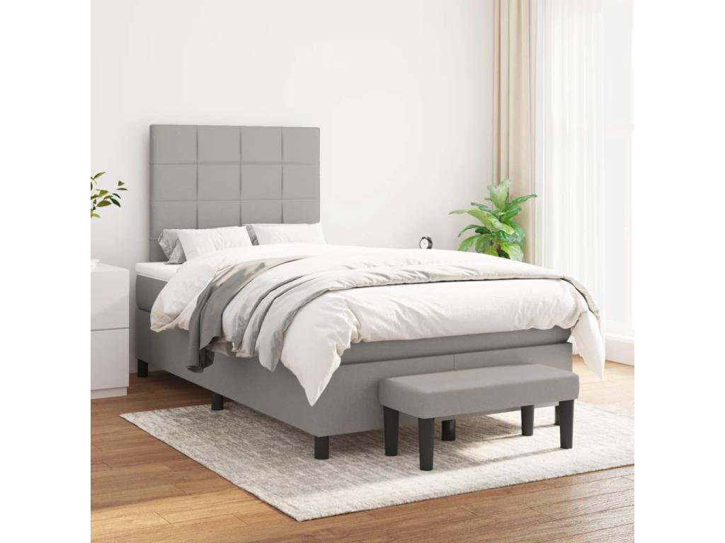 Sommier ¨¤ Vertchez de lit avec matelas Gris clair 120x200cm Tissu