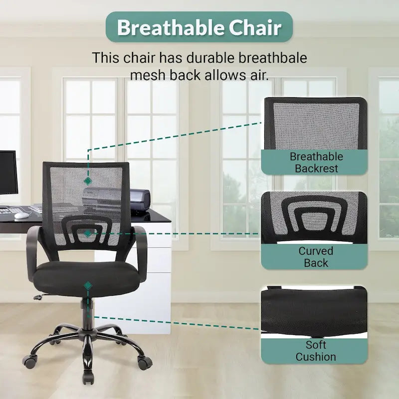 Chaise de bureau pivotante ergonomique moderne noire Ralap avec dossier en maille de Furniture of America