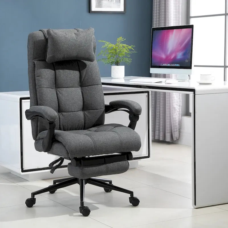 Fauteuil de bureau Vinsetto Executive en lin avec repose-pieds, appui-tête et soutien lombaire rétractables