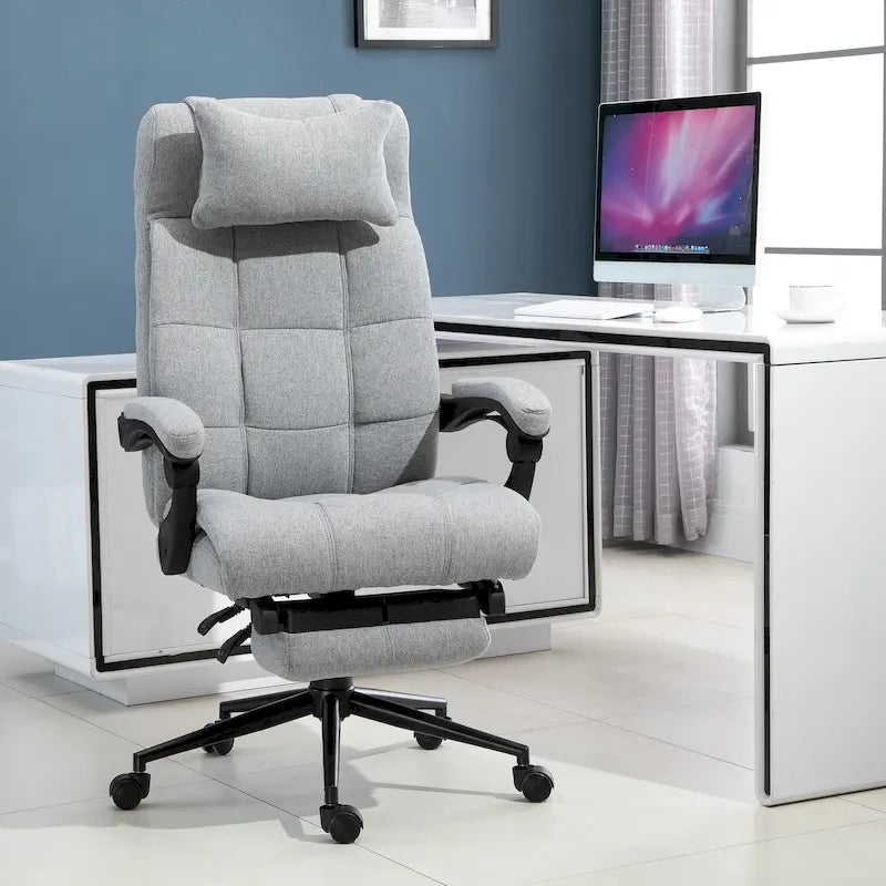 Fauteuil de bureau Vinsetto Executive en lin avec repose-pieds, appui-tête et soutien lombaire rétractables