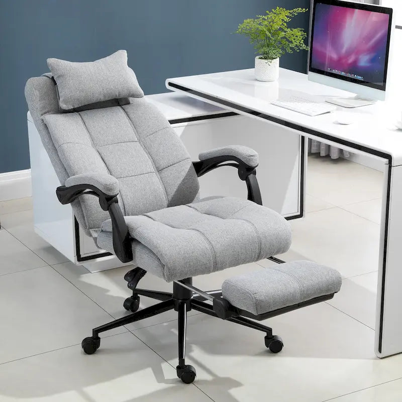 Fauteuil de bureau Vinsetto Executive en lin avec repose-pieds, appui-tête et soutien lombaire rétractables