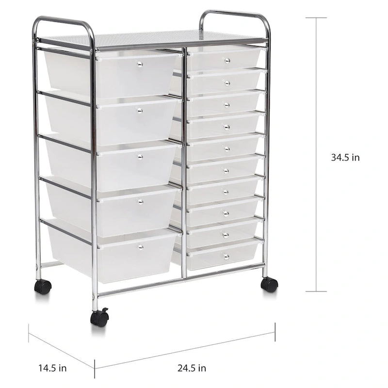 Chariot de rangement utilitaire à 15 tiroirs avec roulettes