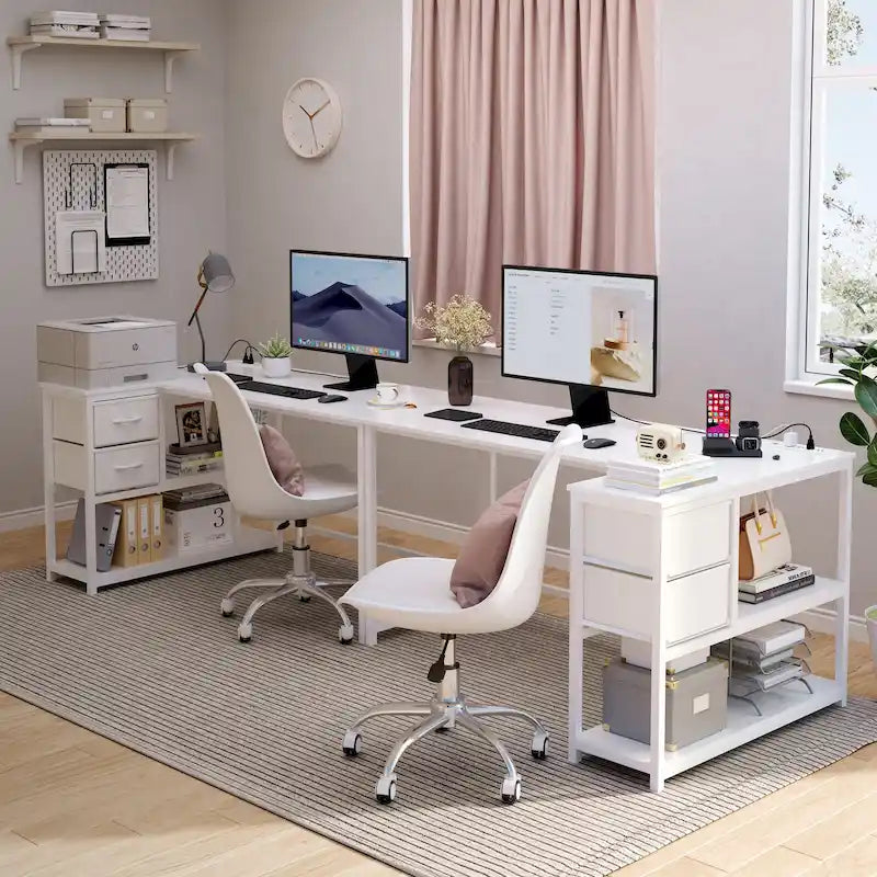 Bureau d'ordinateur en forme de L avec station de charge, bureau d'angle réversible avec tiroir