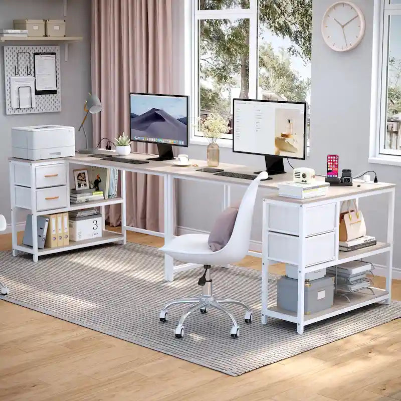 Bureau d'ordinateur en forme de L avec station de charge, bureau d'angle réversible avec tiroir