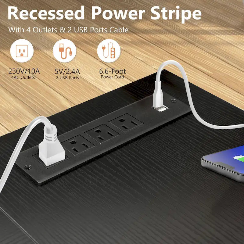 Bureau d'ordinateur en forme de L avec station de charge, bureau d'angle réversible avec tiroir