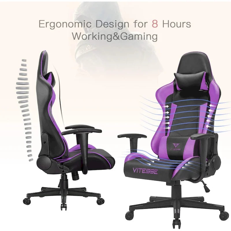 Fauteuil de jeu BOSSIN, chaise de bureau à dossier haut avec soutien lombaire et appui-tête