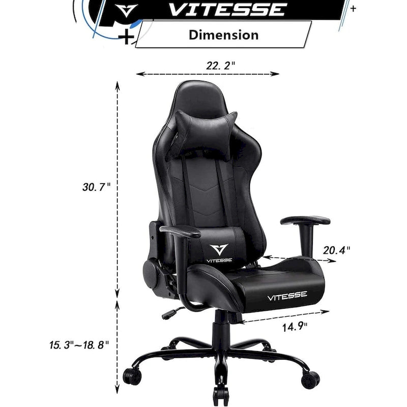 Fauteuil de jeu BOSSIN, chaise de bureau à dossier haut avec soutien lombaire et appui-tête