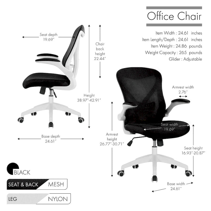 Chaise de bureau ergonomique Porthos Home Cole en maille avec base en nylon et mécanisme d'inclinaison