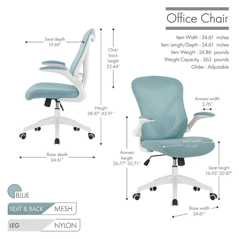 Chaise de bureau ergonomique Porthos Home Cole en maille avec base en nylon et mécanisme d'inclinaison