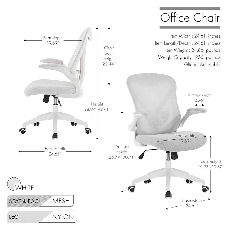 Chaise de bureau ergonomique Porthos Home Cole en maille avec base en nylon et mécanisme d'inclinaison