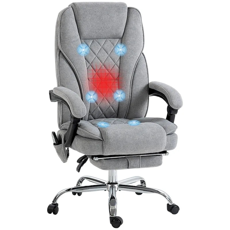 Fauteuil de bureau massant Vinsetto avec 6 points de vibration, pivotant, réglable en hauteur et avec repose-pieds, gris