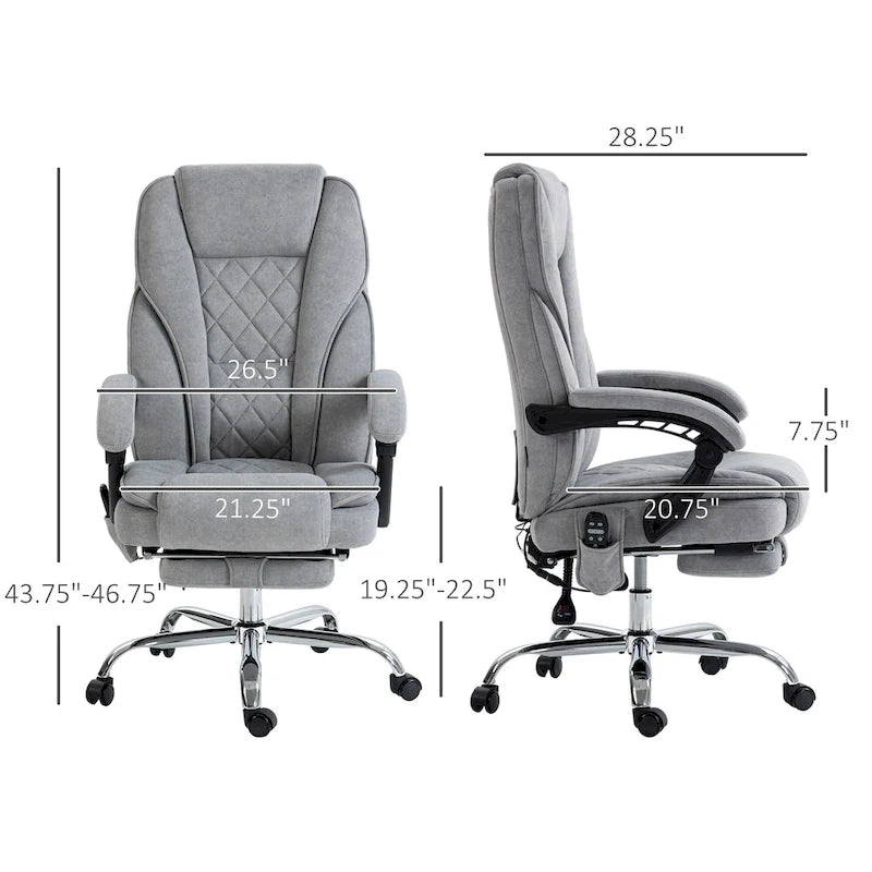 Fauteuil de bureau massant Vinsetto avec 6 points de vibration, pivotant, réglable en hauteur et avec repose-pieds, gris