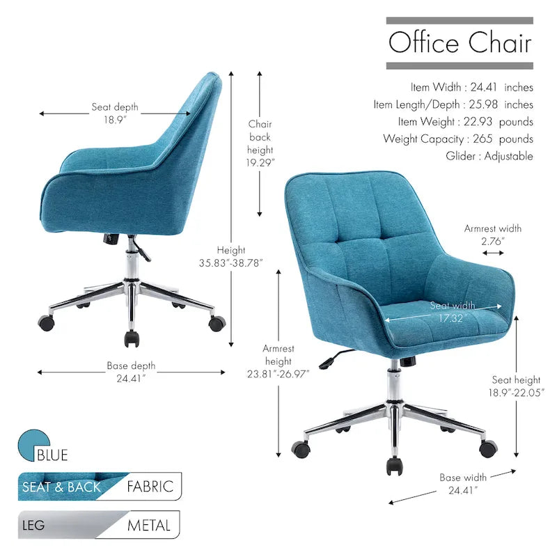 Chaise de bureau Porthos avec accoudoirs, hauteur réglable