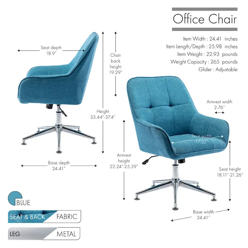 Chaise de bureau Porthos avec accoudoirs, hauteur réglable