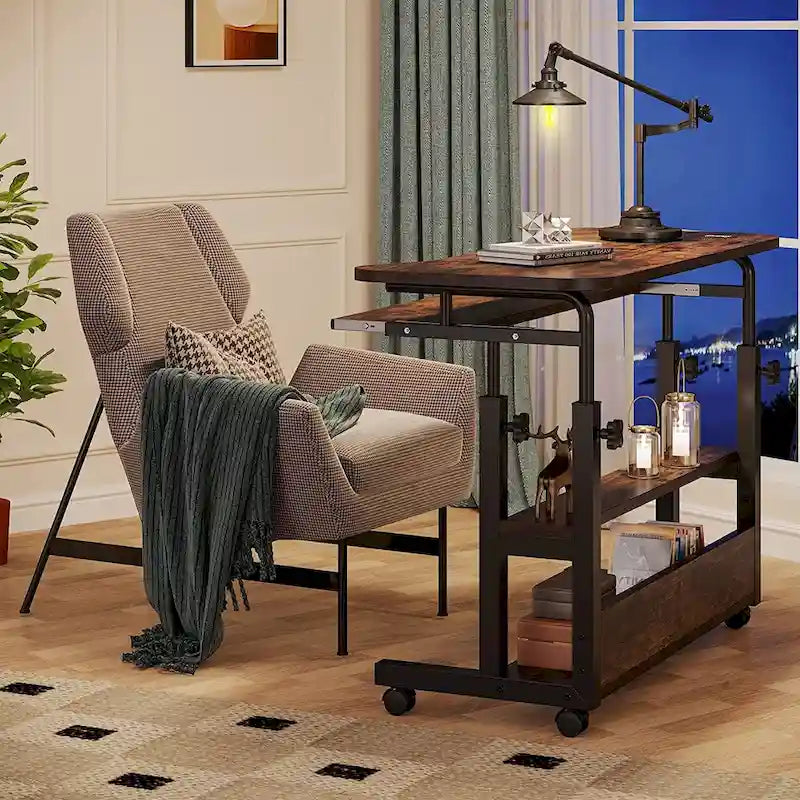 Bureau portable réglable en hauteur avec station de charge, table d'appoint pour ordinateur portable, canapé, lit ou table de chevet